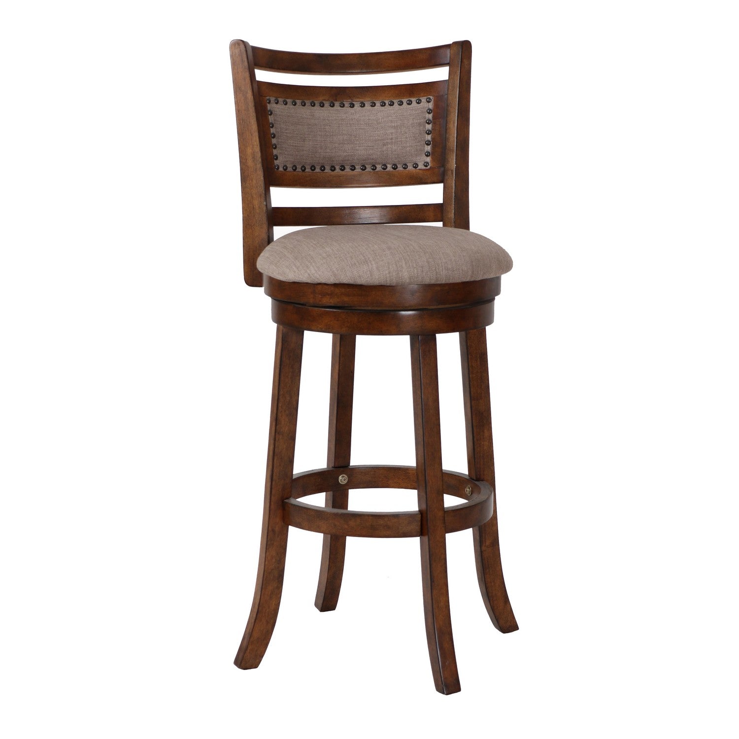 Curved Swivel Barstool with Fabric Padded Seating, Brown and Beige By Benzara | Bar Stools | Modishstore - 2