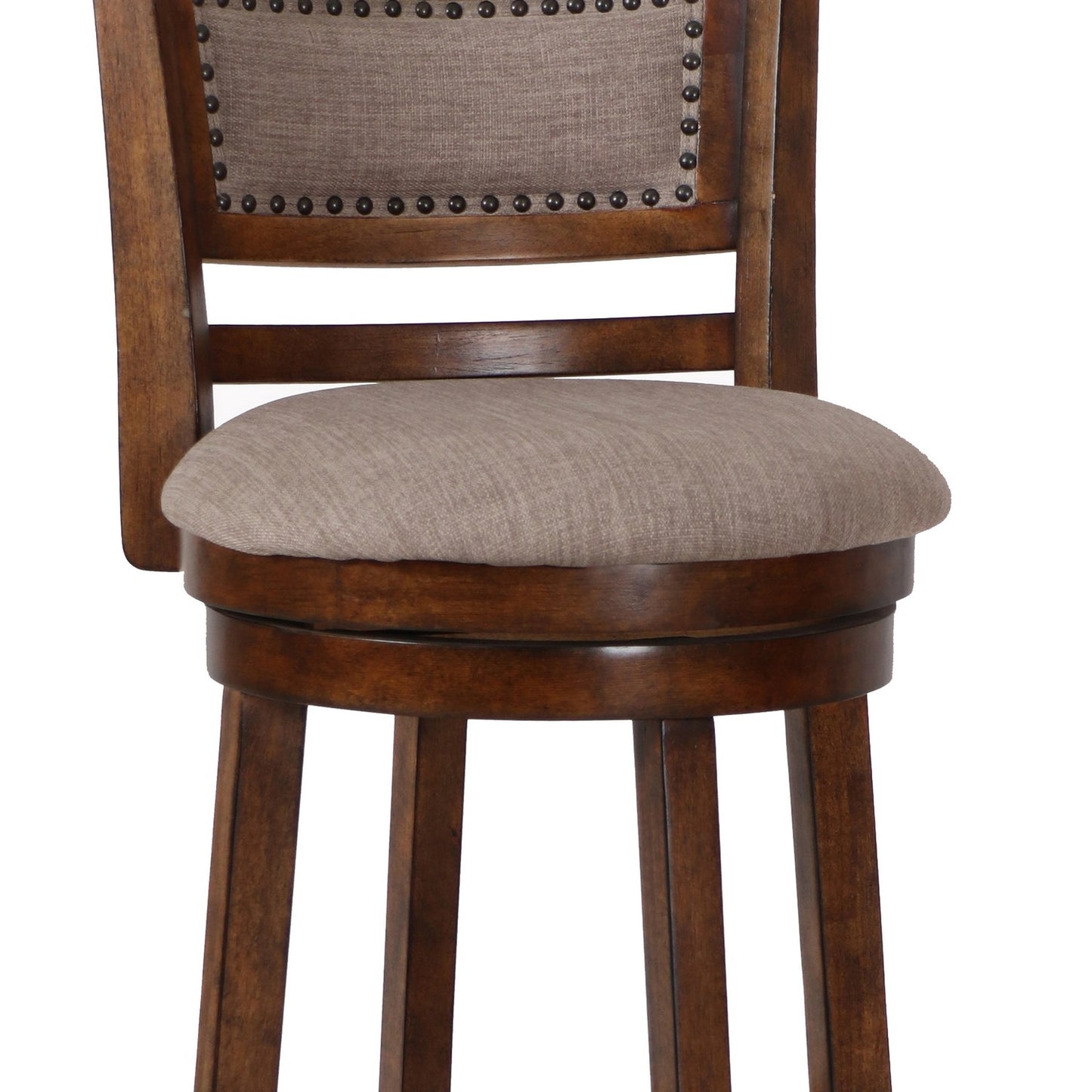 Curved Swivel Barstool with Fabric Padded Seating, Brown and Beige By Benzara | Bar Stools | Modishstore - 4