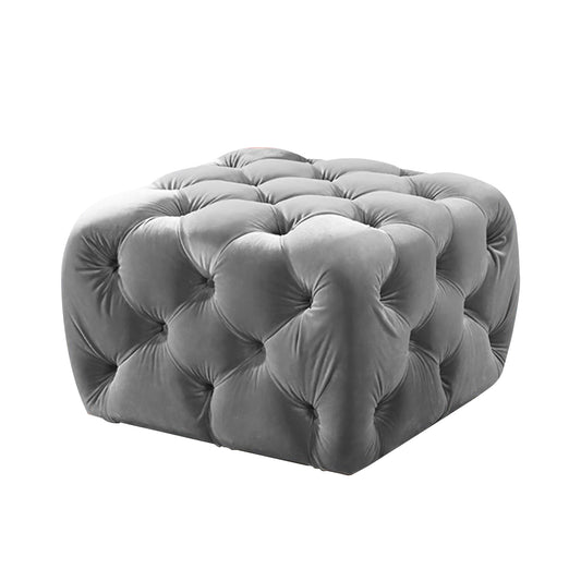 Button Tufted Velvet Fabric Upholstered Wooden Ottoman, Gray By Benzara | Ottomans | Modishstore