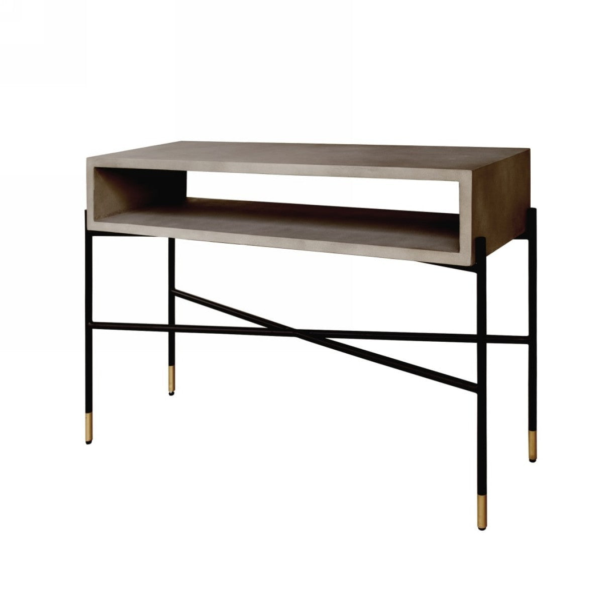 Rectangular Console Table with Concrete Top and  Metal Base, Gray and Black - BM219316 By Benzara | Console Tables | Modishstore