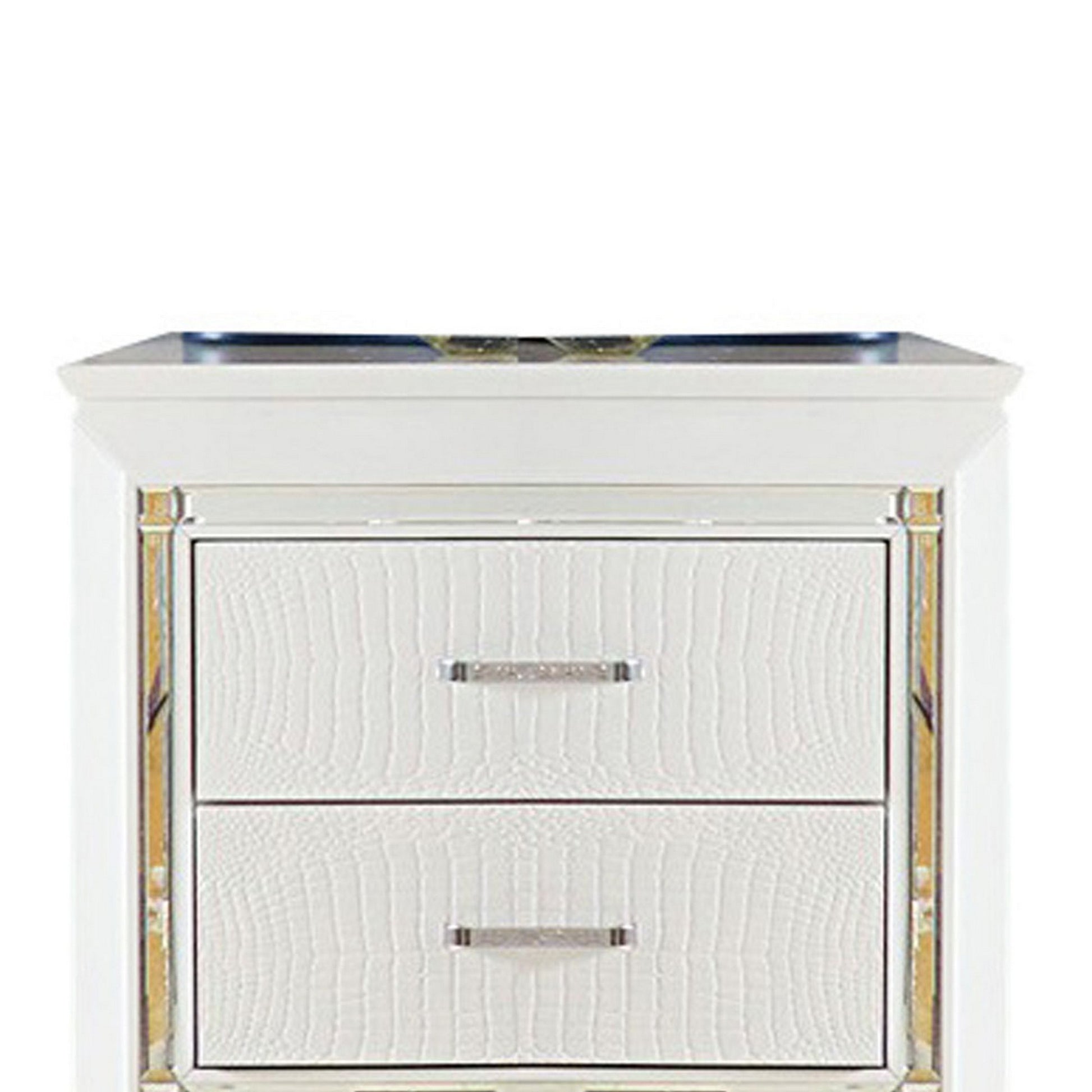 Contemporary Wooden Nightstand with 2 drawers and LED Lighting, White By Benzara | Nightstands | Modishstore - 2