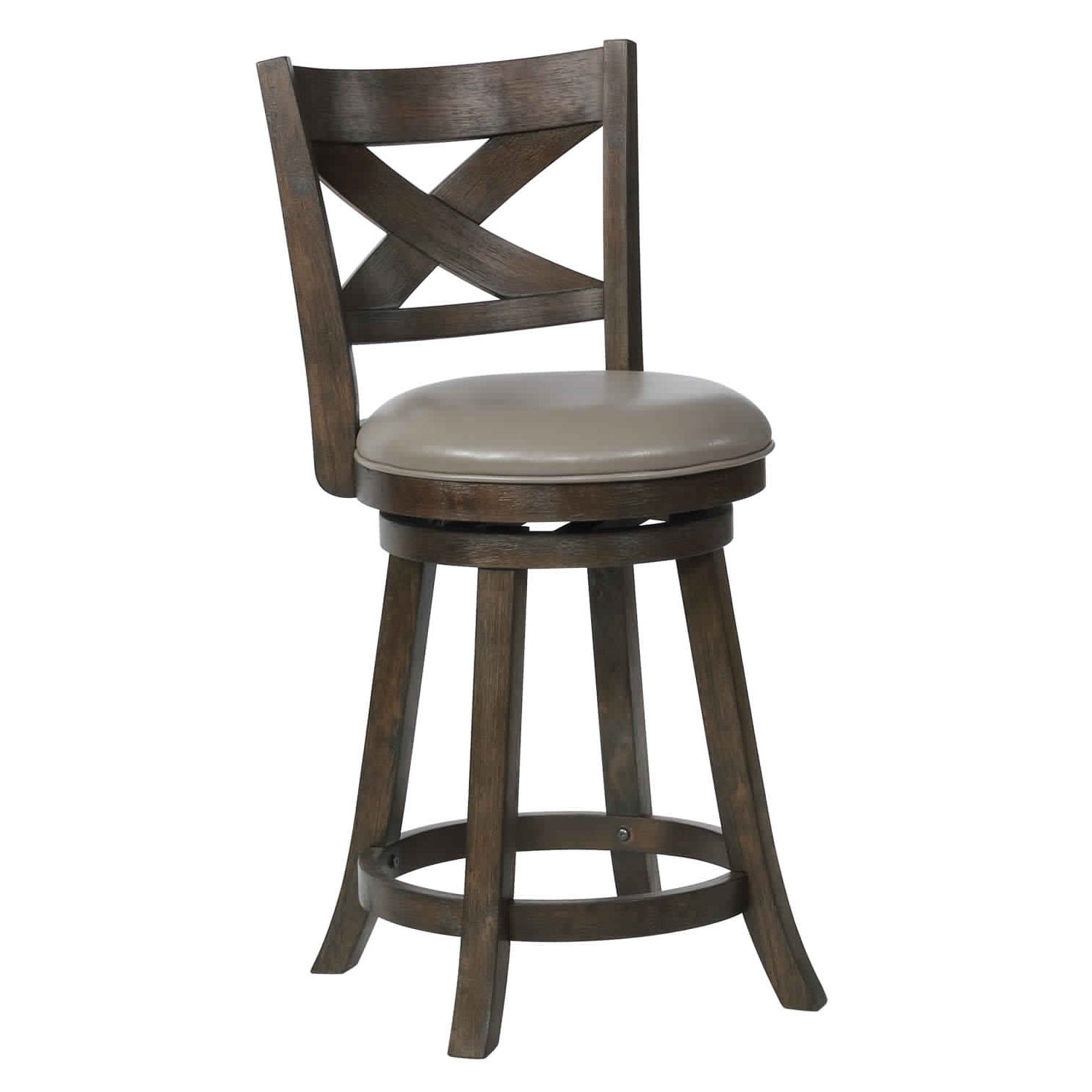 Curved Back Swivel Pub stool with Leatherette Seat,Set of 2, Gray and Brown By Benzara | Bar Stools | Modishstore