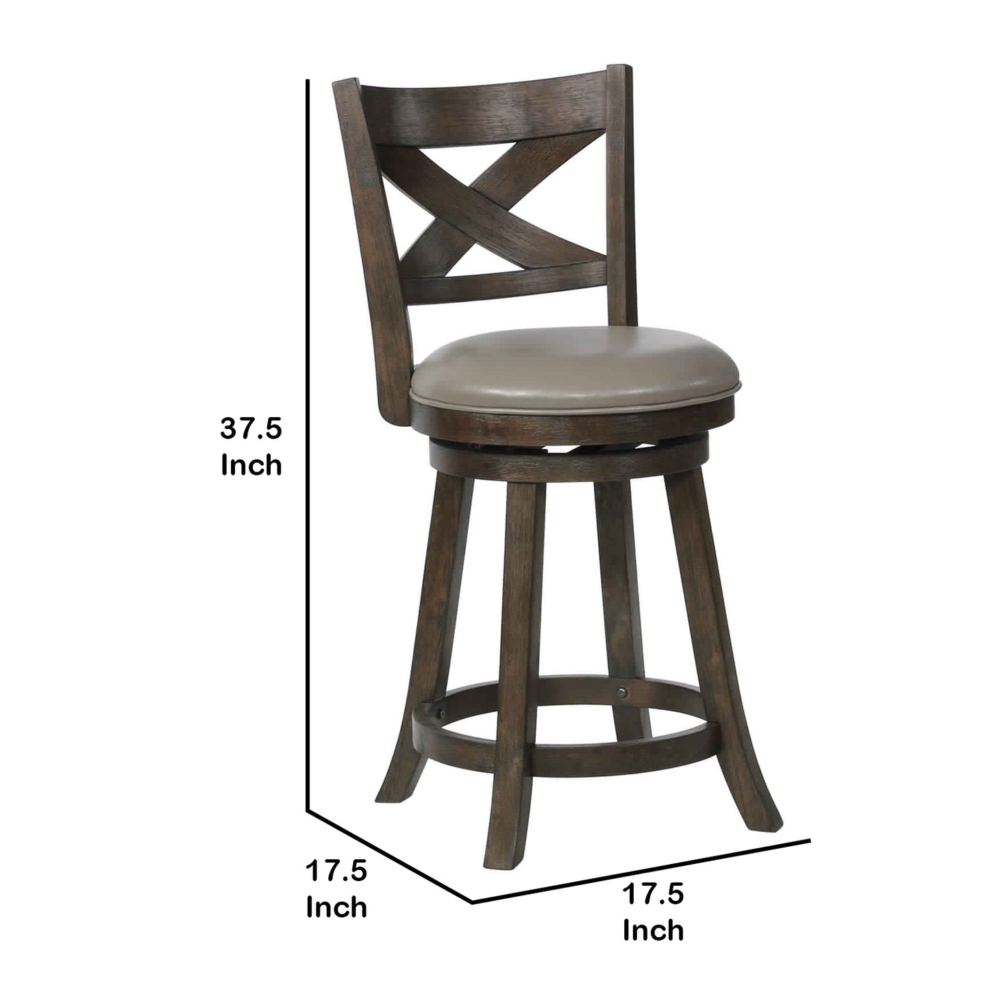 Curved Back Swivel Pub stool with Leatherette Seat,Set of 2, Gray and Brown By Benzara | Bar Stools | Modishstore - 5