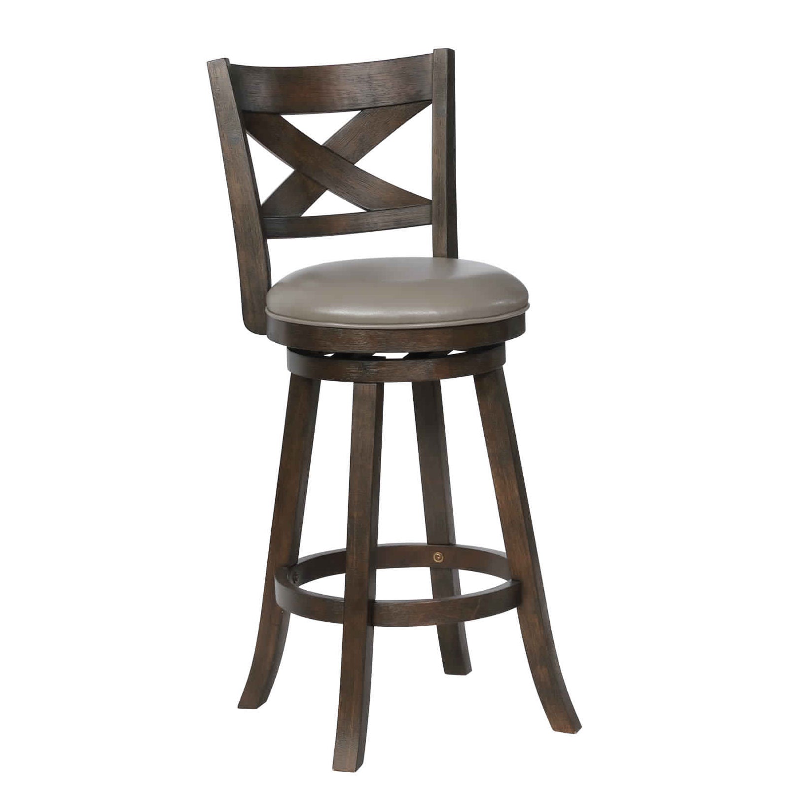 Curved Back Swivel Bar Stool with Leatherette Seat,Set of 2, Gray and Brown By Benzara | Bar Stools | Modishstore