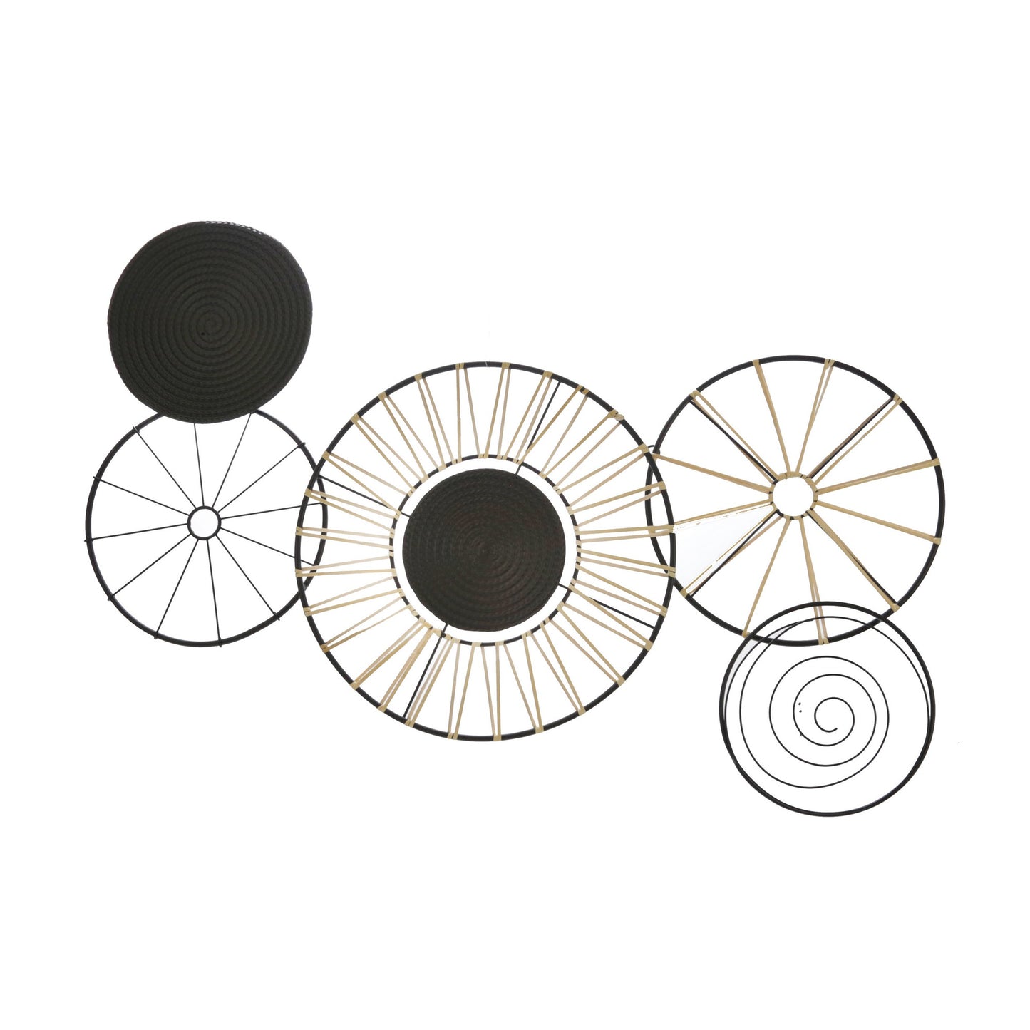 Circular 5 Piece Metal Wall Decor with Wheel and Plate Design, Black By Benzara | Wall Decor | Modishstore