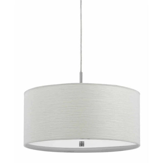 Drum Style Pendant Fixture with Fabric Shade and Brushed Details, White By Benzara | Ceiling Lamps | Modishstore