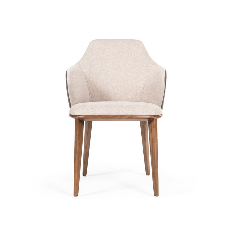 Fabric and Leatherette Dining Chair with Wooden Legs, Beige and Gray By Benzara | Dining Chairs | Modishstore