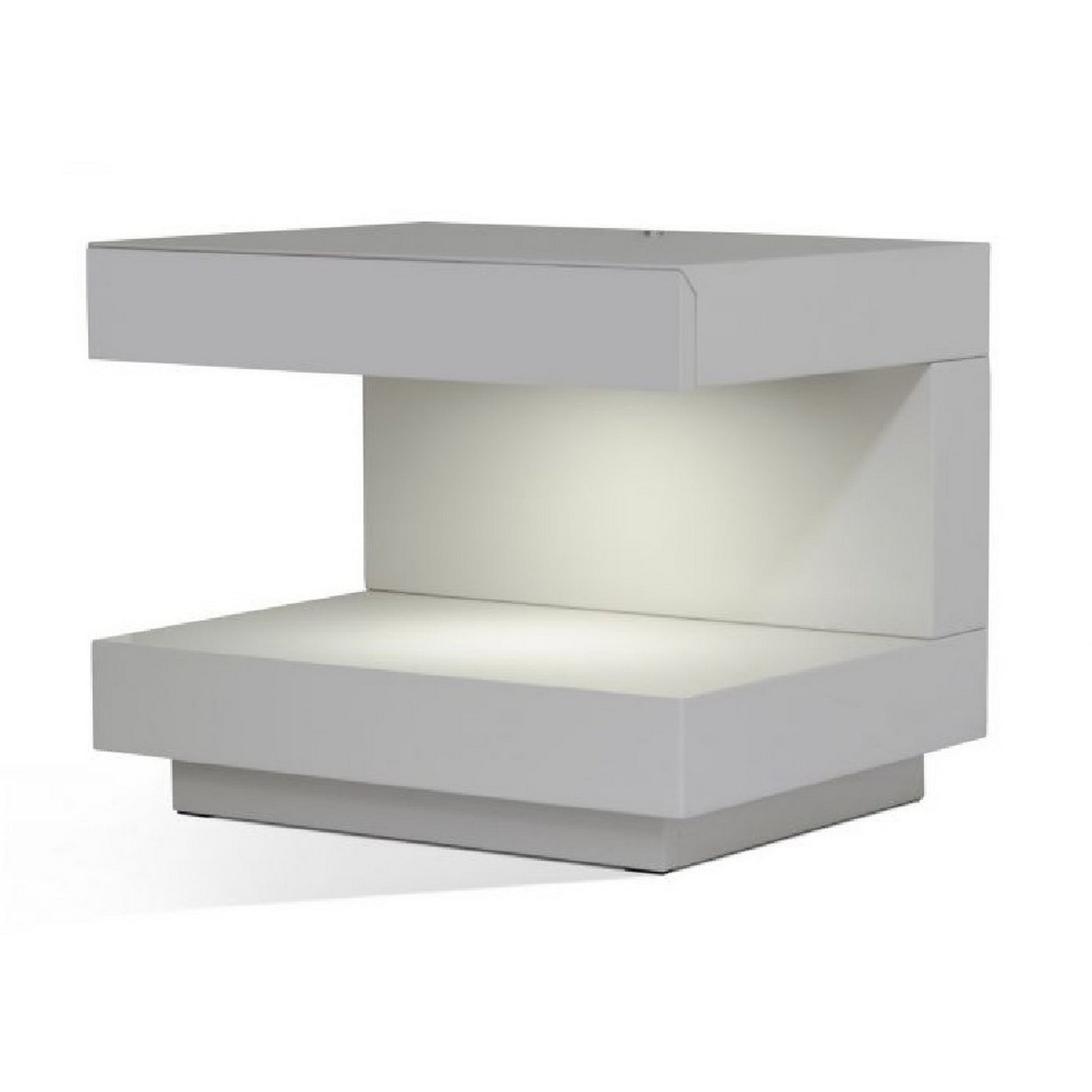 Contemporary Squared C Shaped Wooden Nightstand with LED Light, Gray By Benzara | Nightstands | Modishstore