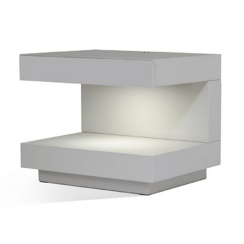 Contemporary Squared C Shaped Wooden Nightstand with LED Light, Gray By Benzara | Nightstands | Modishstore