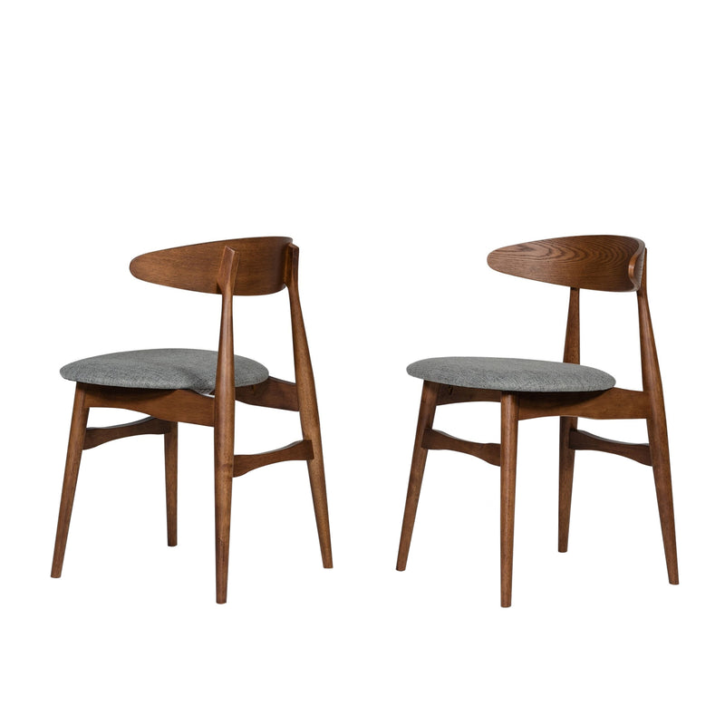 Grained Wooden Dining Chair with Padded Seat, Set of 2, Gray and Brown By Benzara | Dining Chairs | Modishstore