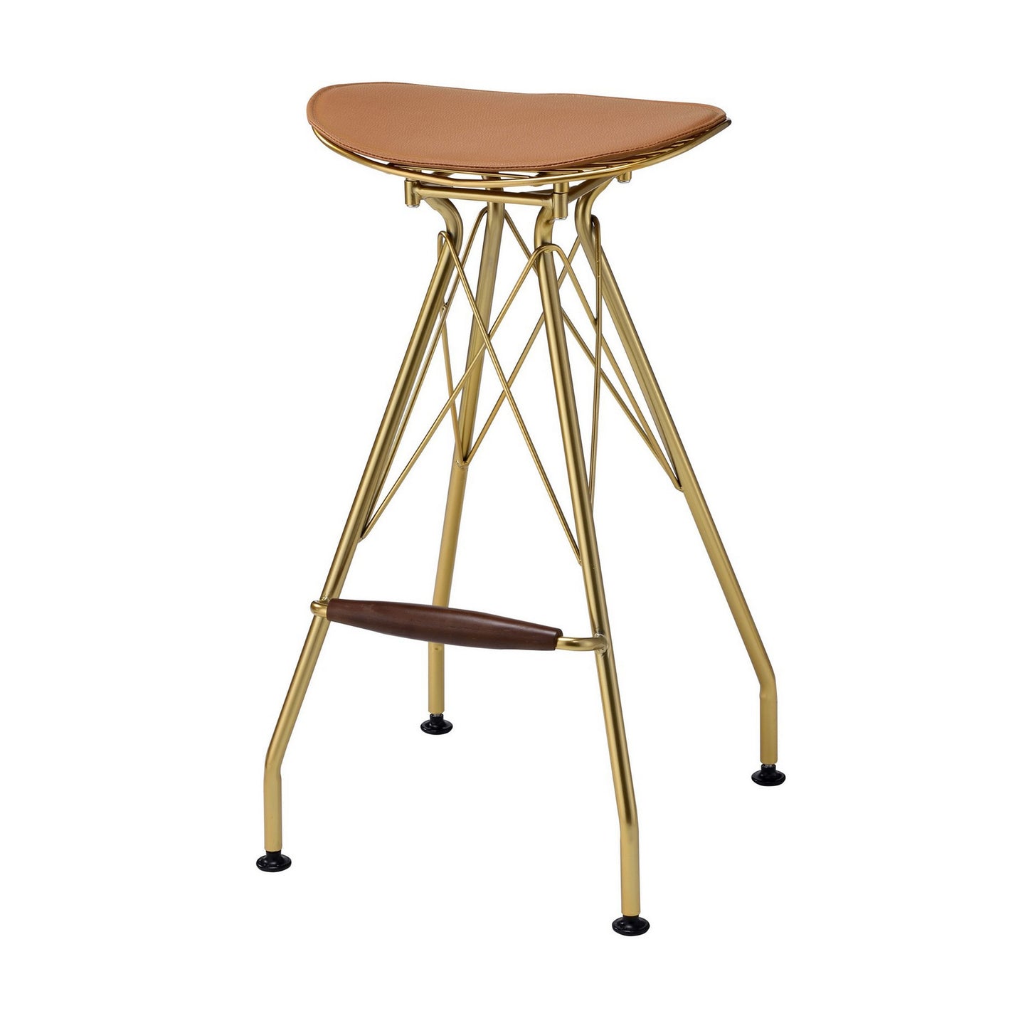 Metal Backless Barstool with Flared legs and Braces Support, Set of 2, Gold By Benzara | Accent Tables | Modishstore - 3