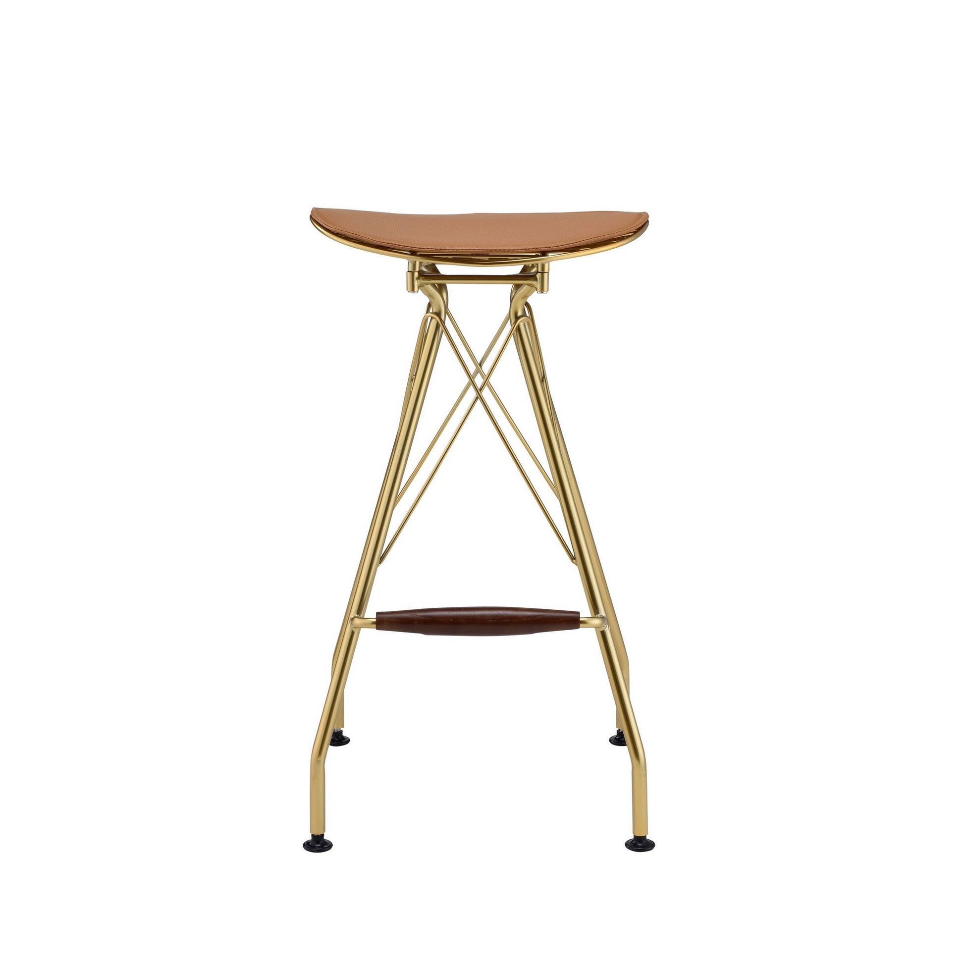 Metal Backless Barstool with Flared legs and Braces Support, Set of 2, Gold By Benzara | Accent Tables | Modishstore