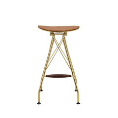 Metal Backless Barstool with Flared legs and Braces Support, Set of 2, Gold By Benzara