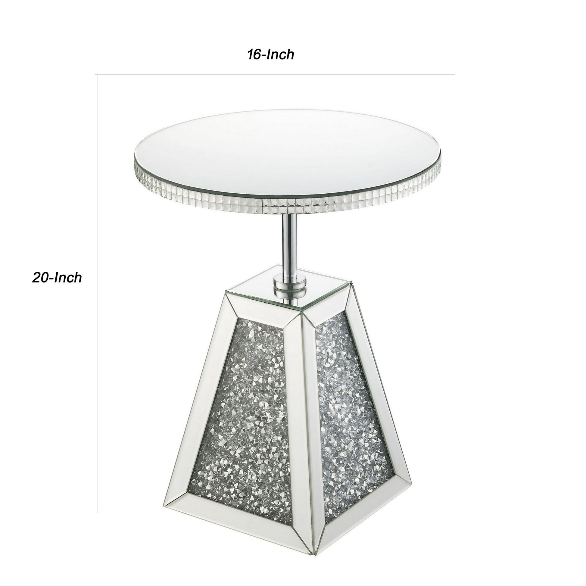 Round Mirrored Accent Table with Pedestal Base and Glass Top, Silver By Benzara | Accent Tables | Modishstore - 5