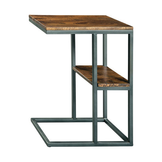 Wooden Top Accent Table with 1 Fixed Shelf and Metal Frame,Black and Brown By Benzara | Accent Tables | Modishstore