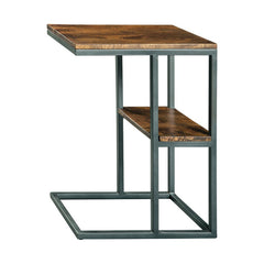 Wooden Top Accent Table with 1 Fixed Shelf and Metal Frame,Black and Brown By Benzara