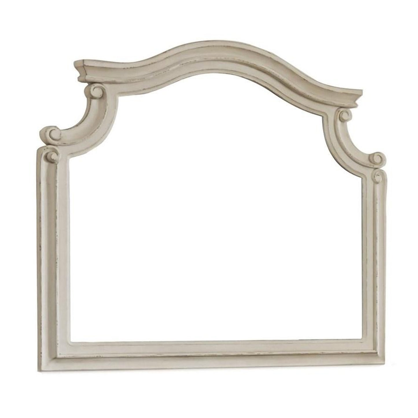 Scalloped Top Wood Encased Mirror with Molded Details, Antique White By Benzara | Mirrors | Modishstore