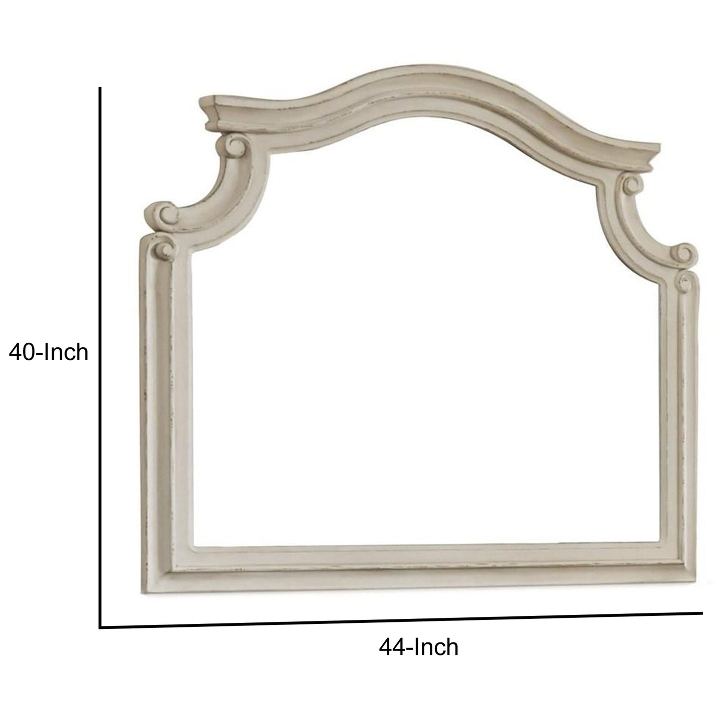 Scalloped Top Wood Encased Mirror with Molded Details, Antique White By Benzara | Mirrors | Modishstore - 2