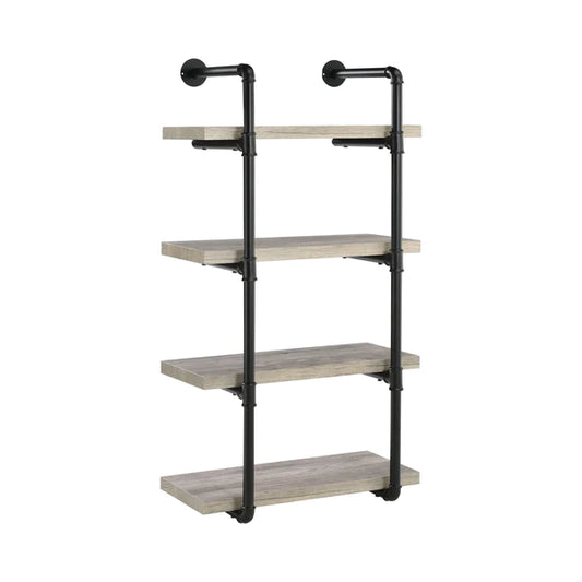 24 Inches 4 Tier Wood and Metal Wall Shelf, Gray and Black By Benzara | Wall Shelf | Modishstore