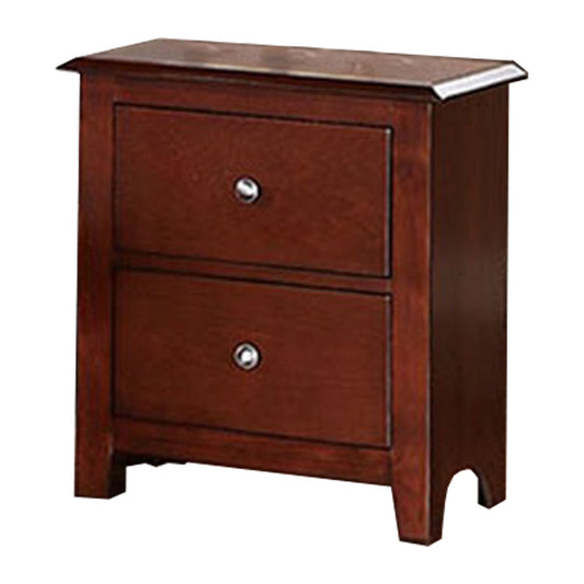 25 Inches 2 Drawer Wooden Nightstand with Metal Pulls, Brown By Benzara | Nightstands | Modishstore