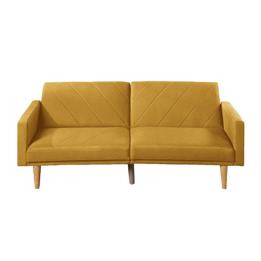 Fabric Adjustable Sofa with Chevron Pattern and Splayed Legs, Yellow By Benzara | Sofas | Modishstore