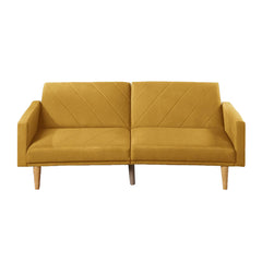 Fabric Adjustable Sofa with Chevron Pattern and Splayed Legs, Yellow By Benzara