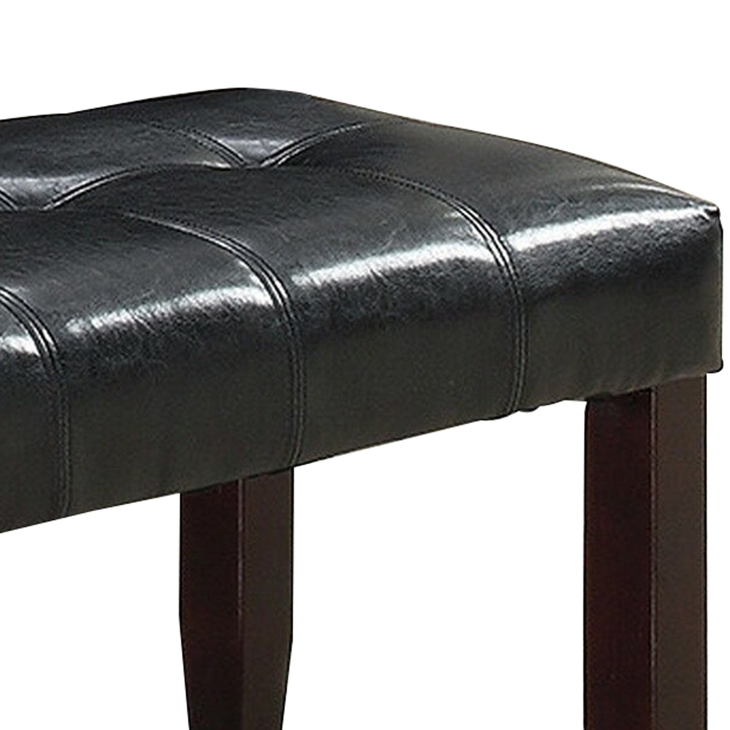 Dining Bench with Faux Leather Upholstery and Chamfered Feet, Black By Benzara | Benches | Modishstore - 5