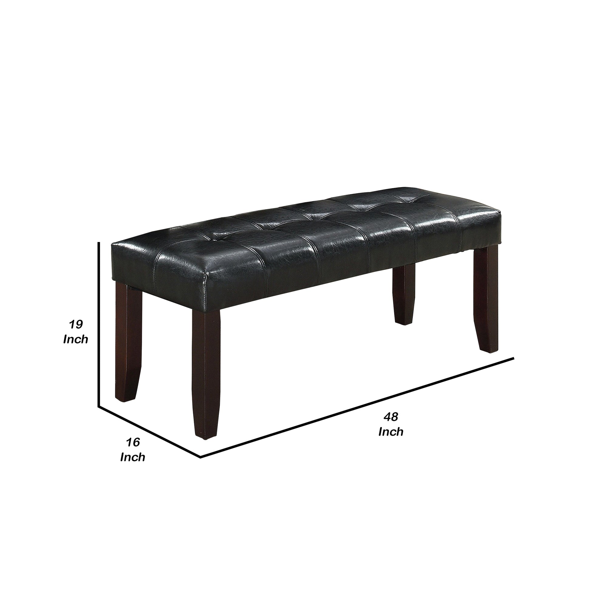 Dining Bench with Faux Leather Upholstery and Chamfered Feet, Black By Benzara | Benches | Modishstore - 2