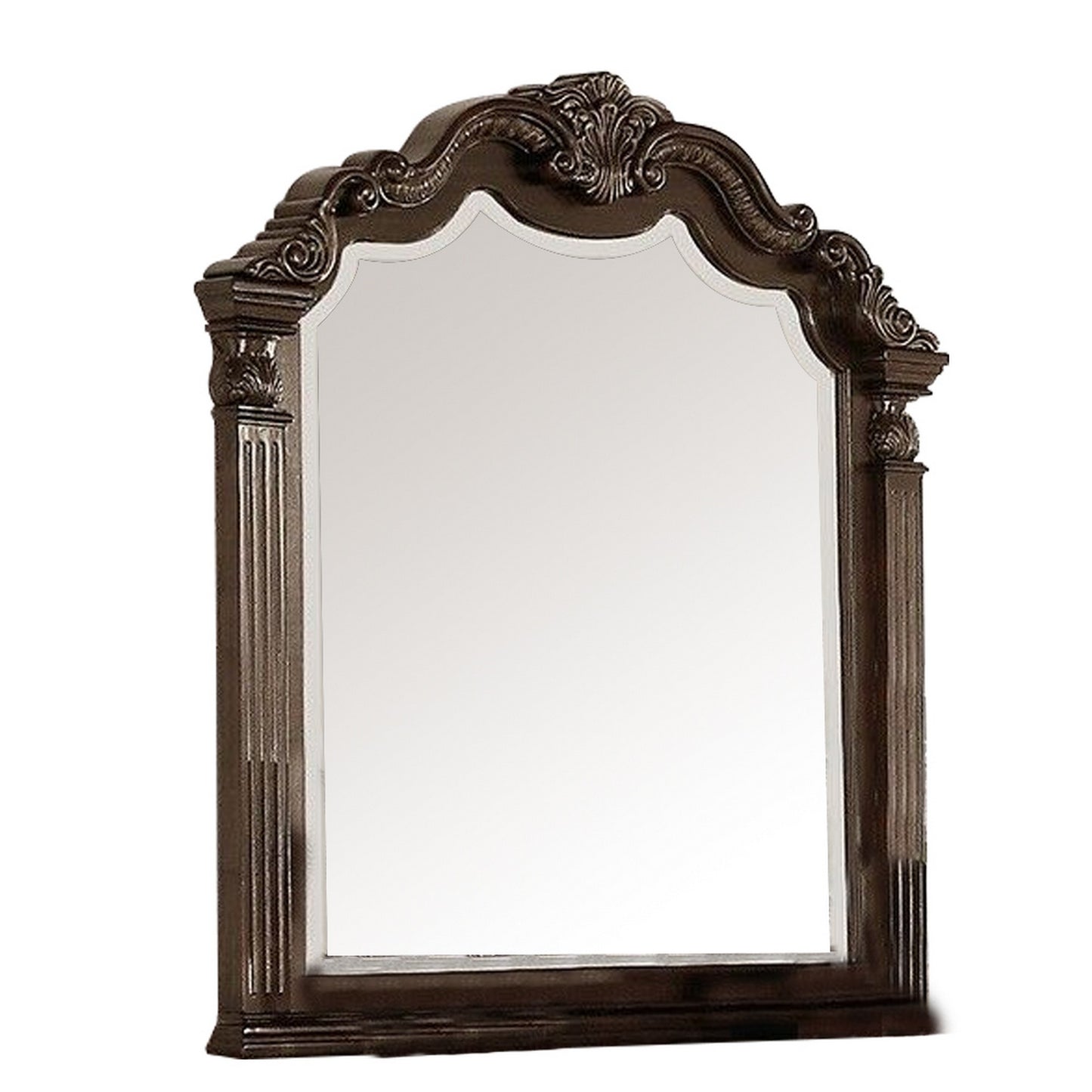 Modern Mirror with Crown Top Frame and Molded Details, Brown By Benzara | Mirrors | Modishstore