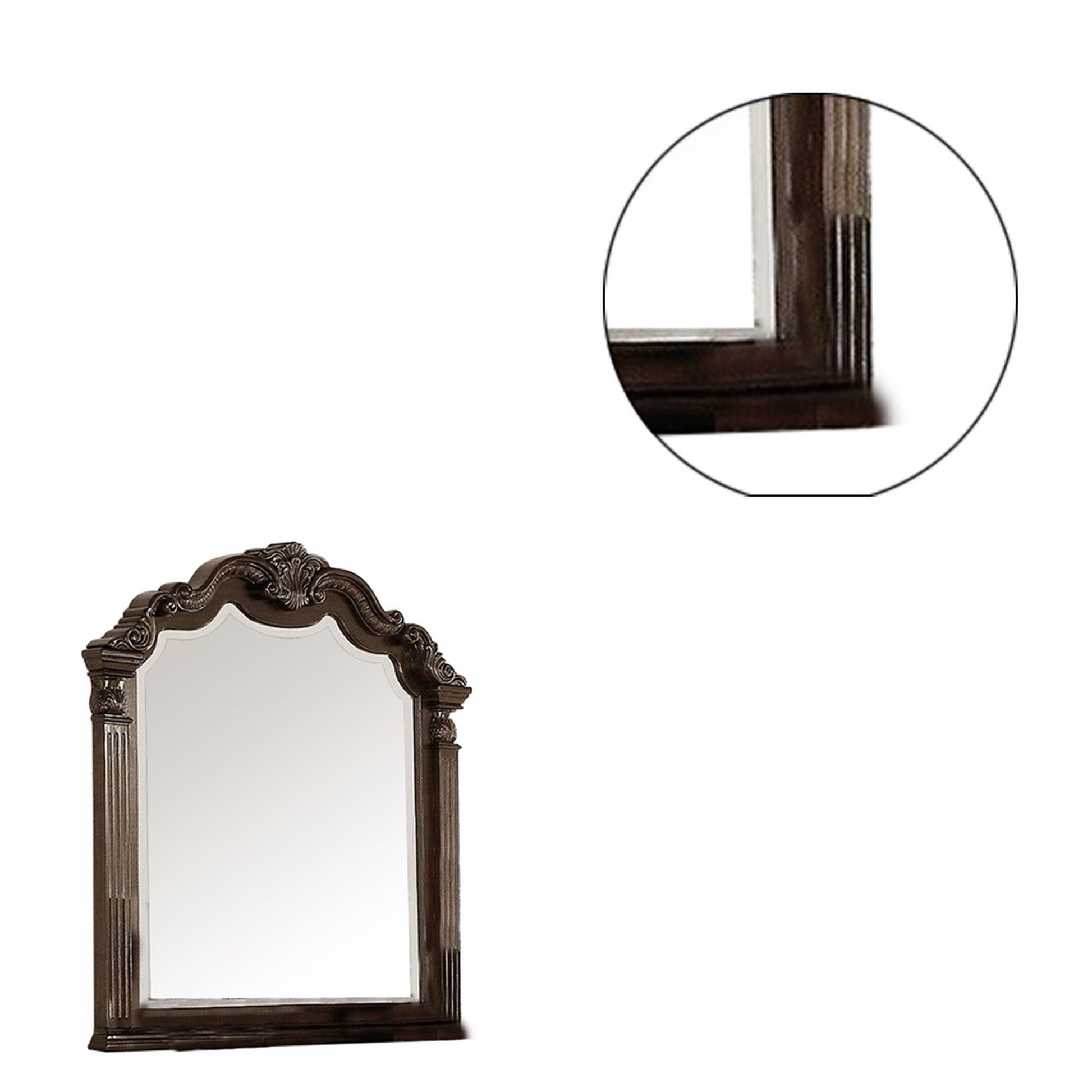 Modern Mirror with Crown Top Frame and Molded Details, Brown By Benzara | Mirrors | Modishstore - 3