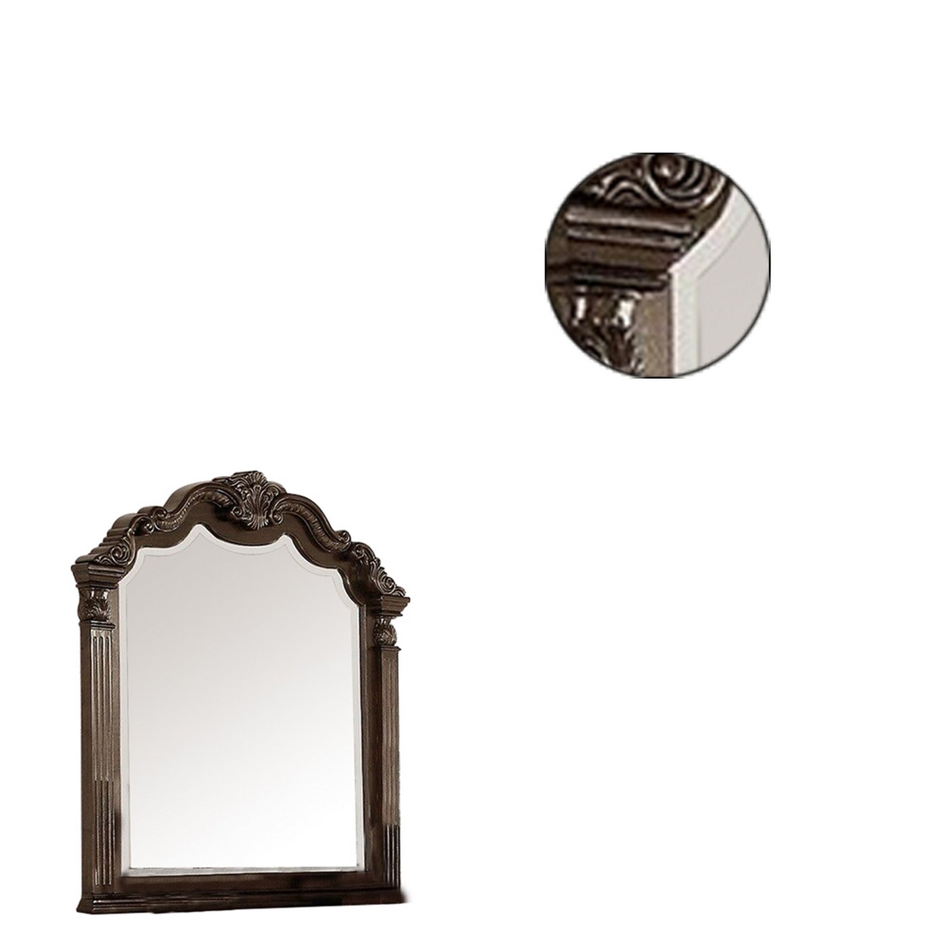 Modern Mirror with Crown Top Frame and Molded Details, Brown By Benzara | Mirrors | Modishstore - 4