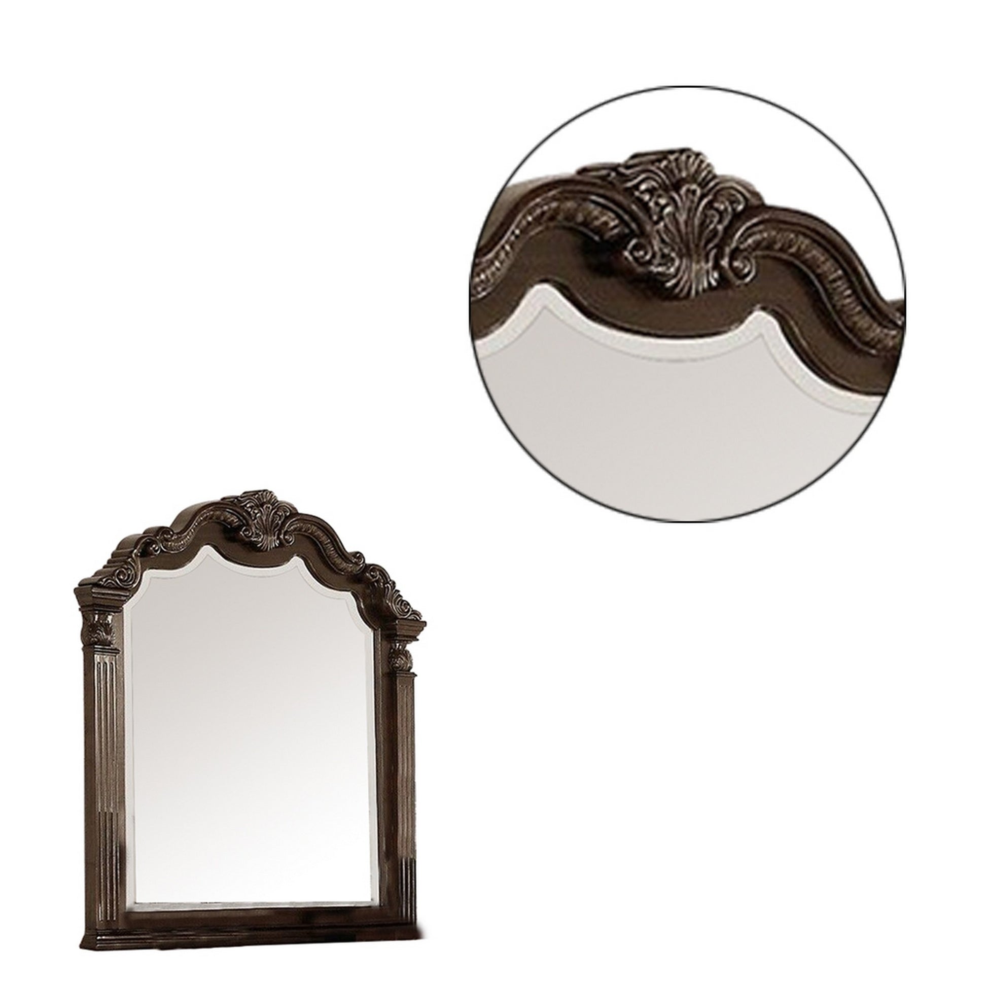 Modern Mirror with Crown Top Frame and Molded Details, Brown By Benzara | Mirrors | Modishstore - 5