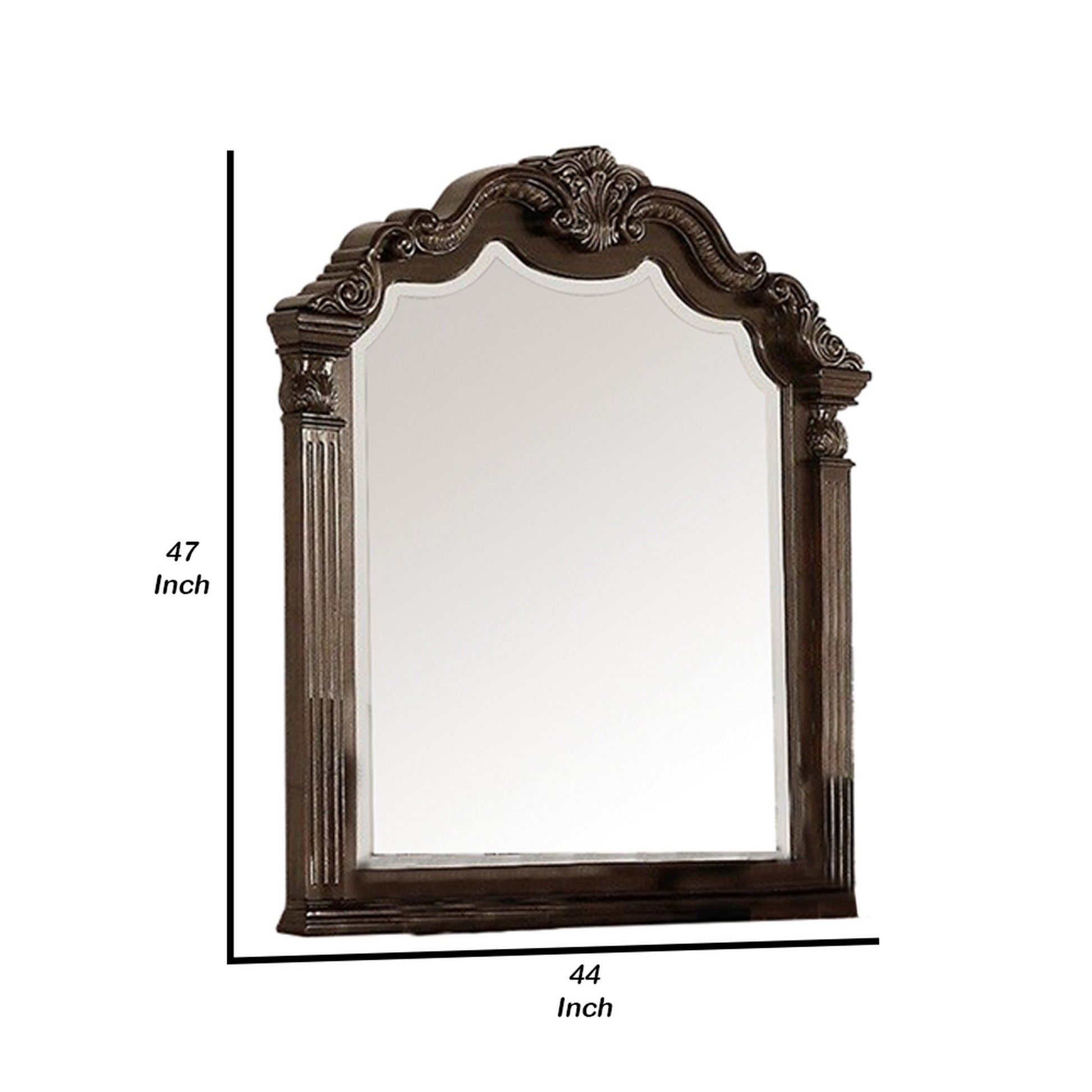 Modern Mirror with Crown Top Frame and Molded Details, Brown By Benzara | Mirrors | Modishstore - 2