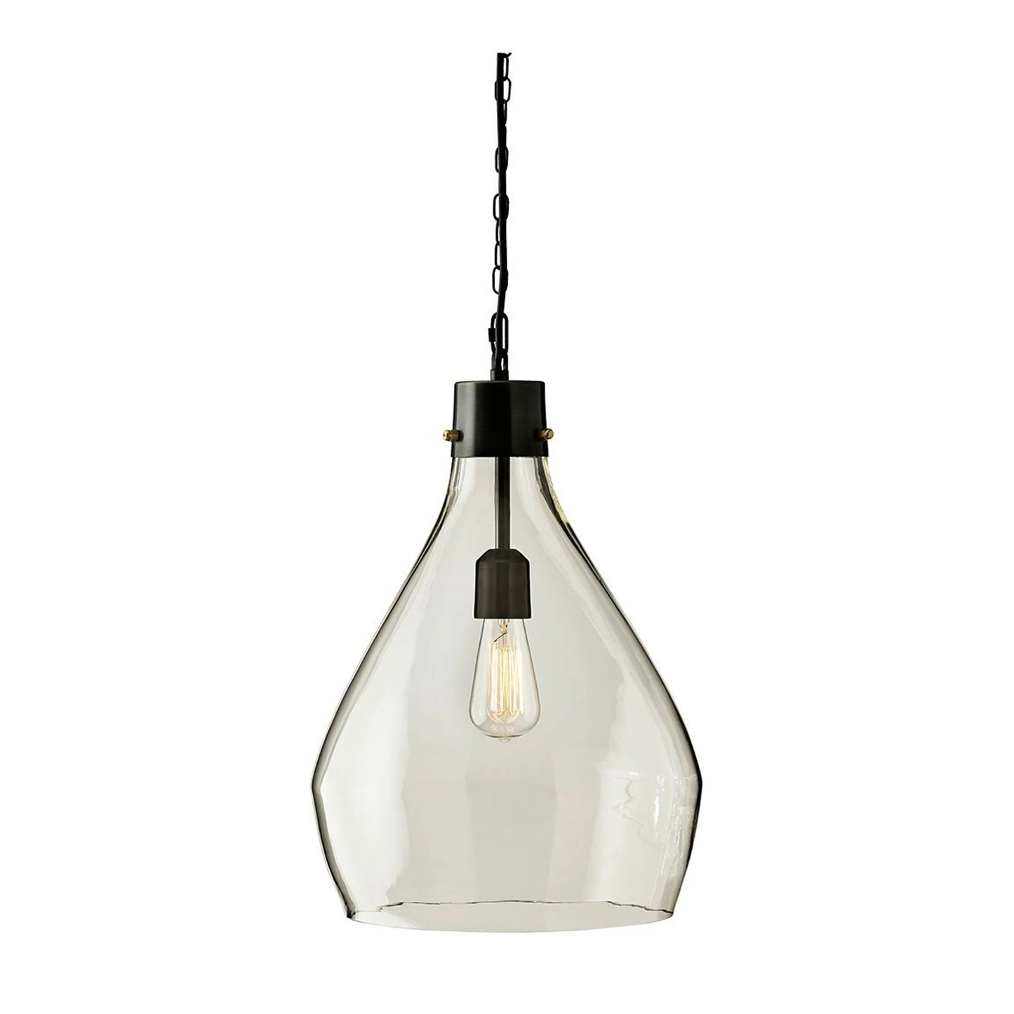 Teardrop Glass Pendant Lighting with Metal Chain, Clear and Black By Benzara | Chandeliers | Modishstore