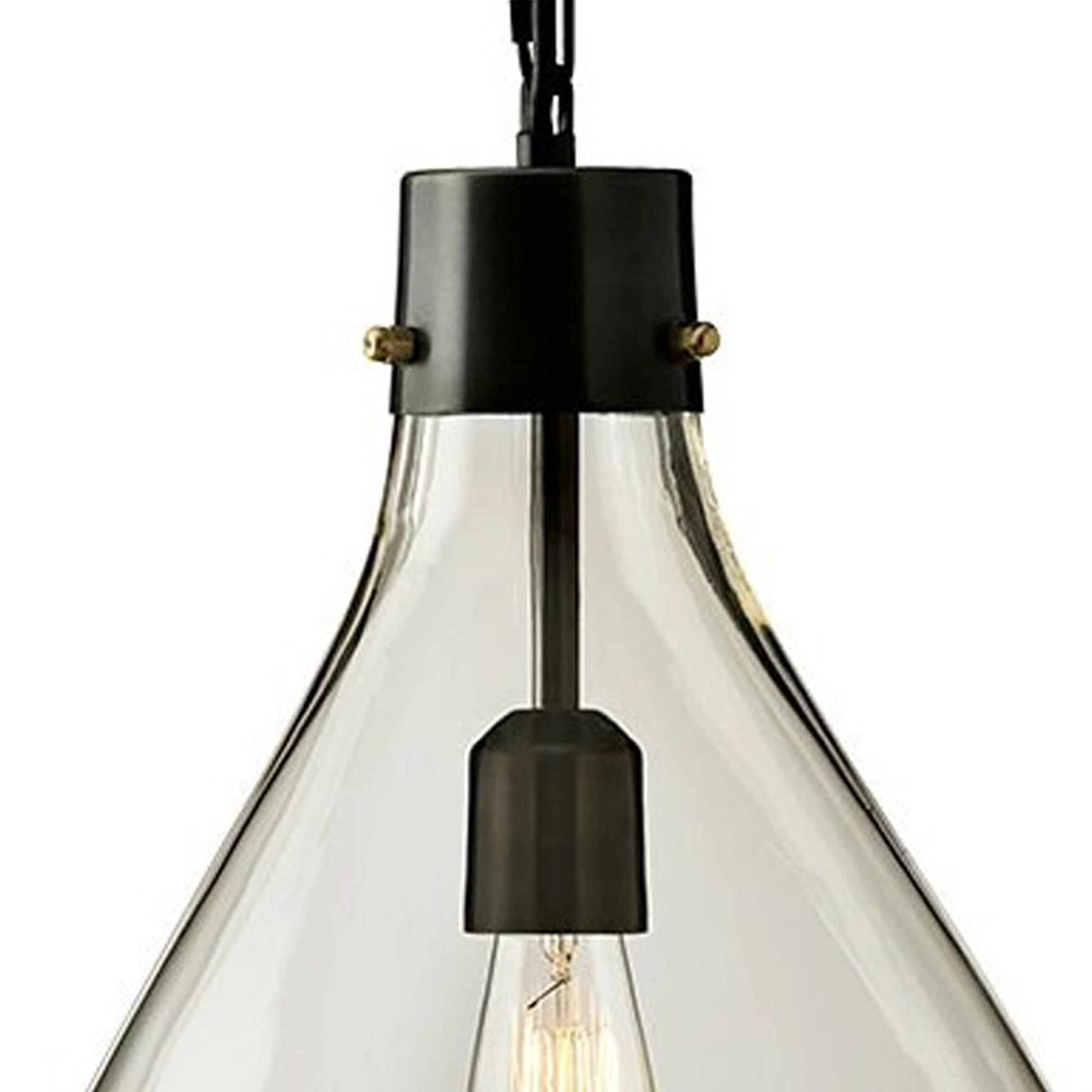 Teardrop Glass Pendant Lighting with Metal Chain, Clear and Black By Benzara | Chandeliers | Modishstore - 2