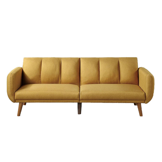 Adjustable Upholstered Sofa with Track Armrests and Angled Legs, Yellow By Benzara | Sofas | Modishstore