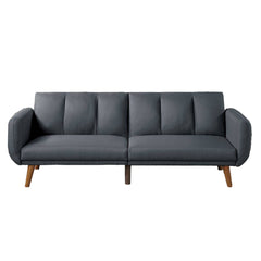 Adjustable Upholstered Sofa with Track Armrests and Angled Legs, Light Gray By Benzara