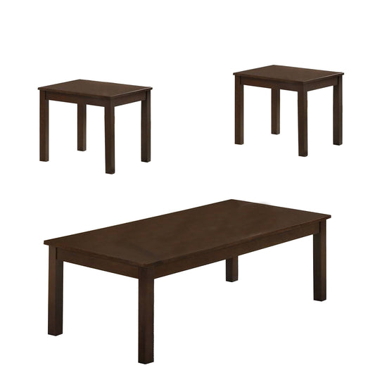 3 Piece Transitional Coffee Table and End Table with Block Legs, Brown By Benzara | Coffee Tables | Modishstore