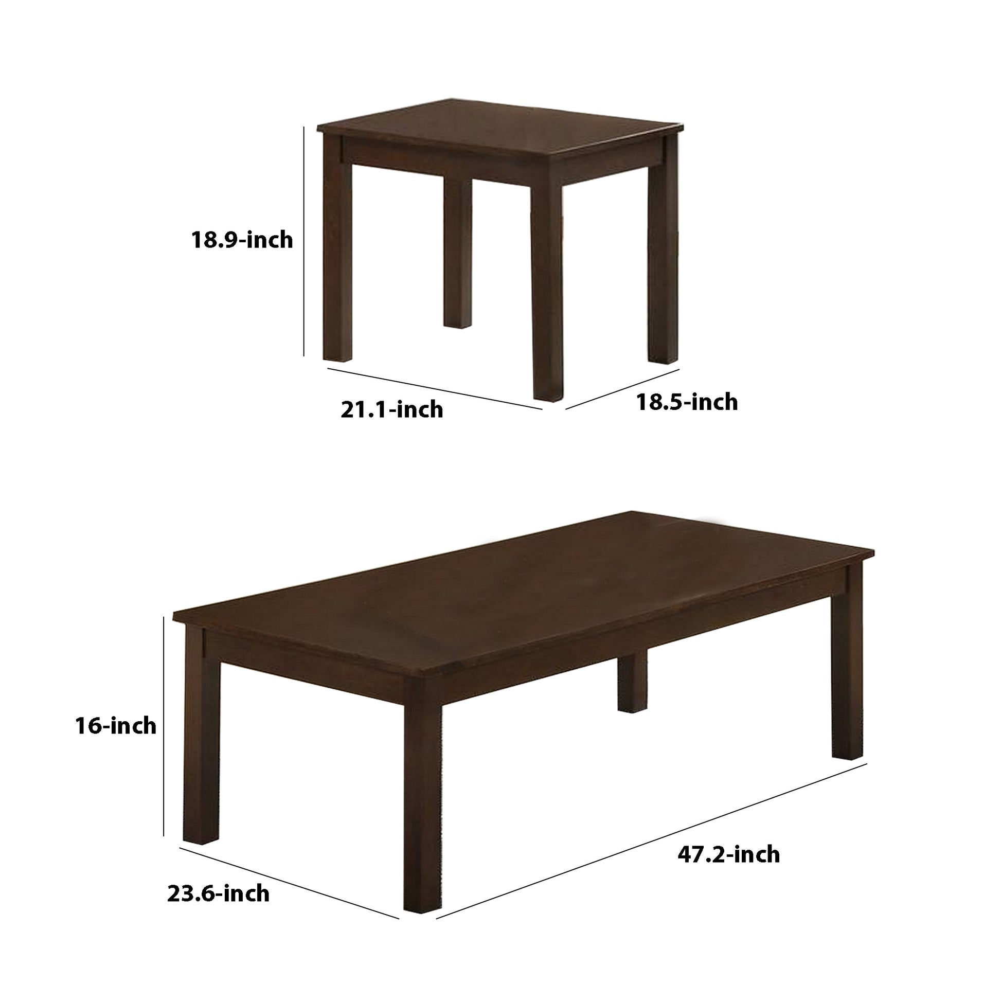 3 Piece Transitional Coffee Table and End Table with Block Legs, Brown By Benzara | Coffee Tables | Modishstore - 2