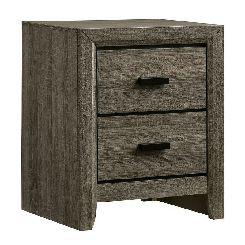 24 Inch 2 Drawer Wooden Nightstand with Finger Pulls, Brown By Benzara | Nightstands | Modishstore