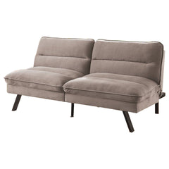 Fabric Futon Sofa with Split Back and Angled Legs, Gray By Benzara