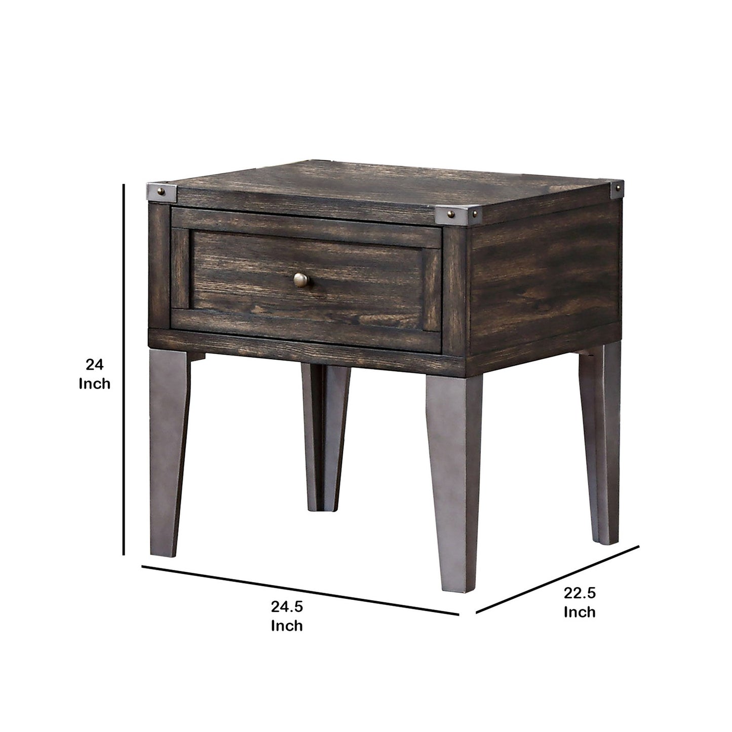 1 Drawer Wooden End Table with Metal Angled Legs, Brown By Benzara | End Tables | Modishstore - 5