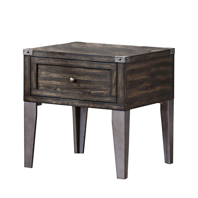 1 Drawer Wooden End Table with Metal Angled Legs, Brown By Benzara | End Tables | Modishstore