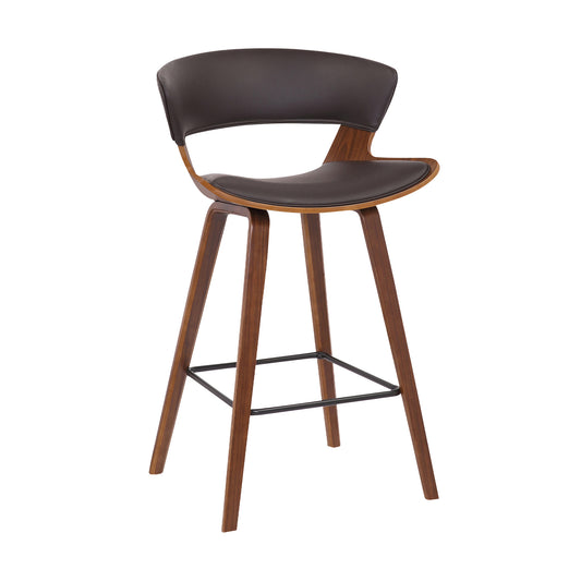 27 Inches Saddle Seat Leatherette Counter Stool, Brown By Benzara | Stools | Modishstore