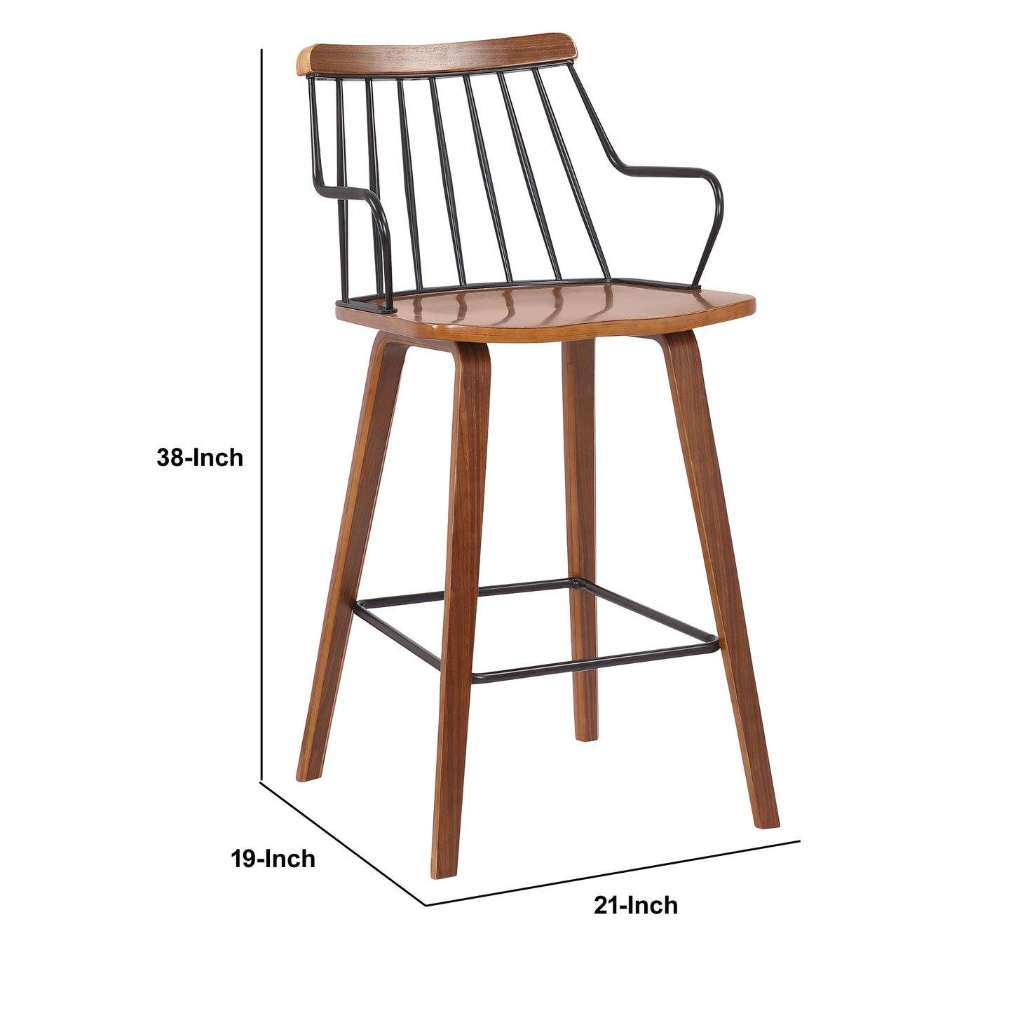 26 Inches Counter Height Barstool with Spindle Back, Brown and Black By Benzara | Bar Stools | Modishstore - 5