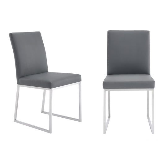 20 Inches Leatherette Metal Frame Dining Chair, Set of 2, Gray By Benzara | Dining Chairs | Modishstore