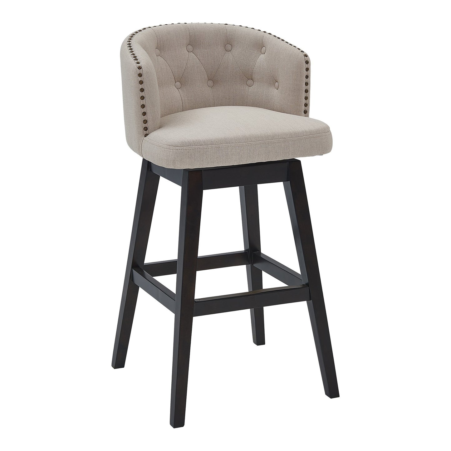 26 Inches Button Tufted Fabric Padded Swivel Counter Stool, Beige By Benzara | Bar Stools | Modishstore - 3