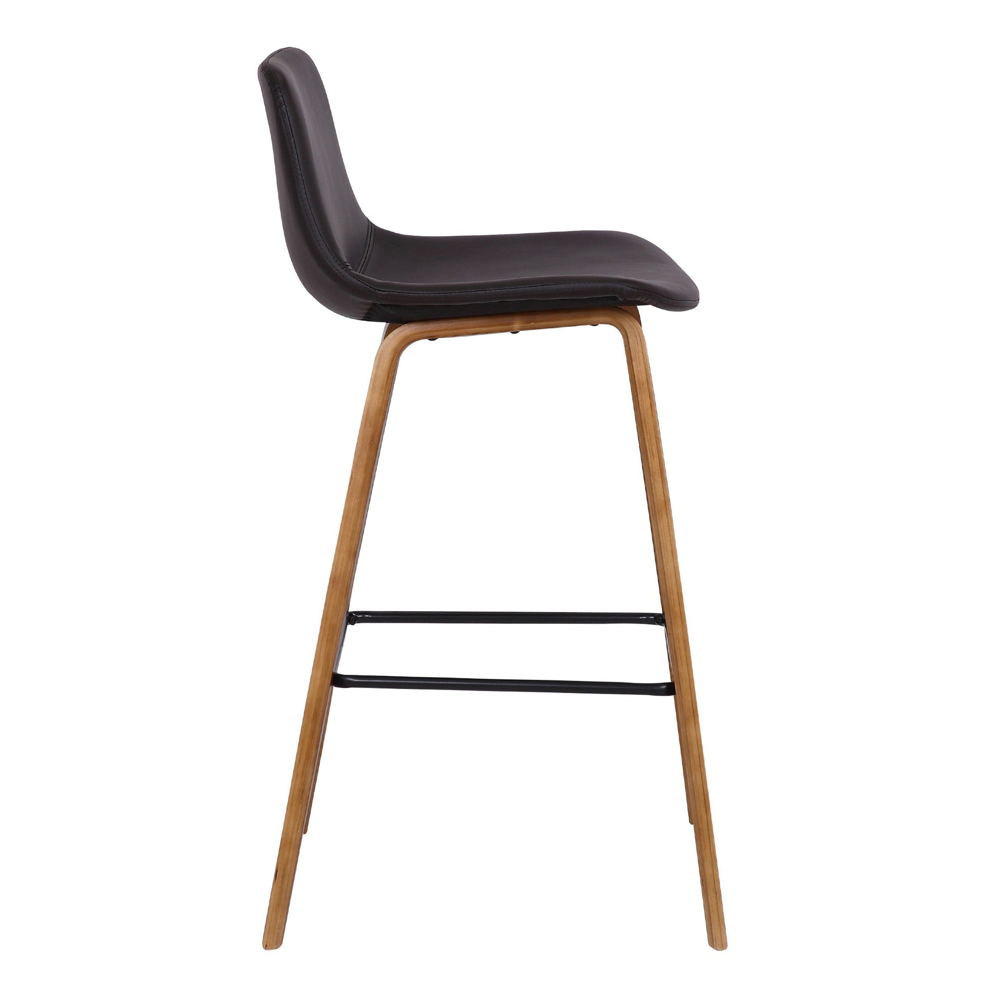 35 Inch Wooden Barstool with Leatherette Seat, Brown By Benzara | Bar Stools | Modishstore - 3