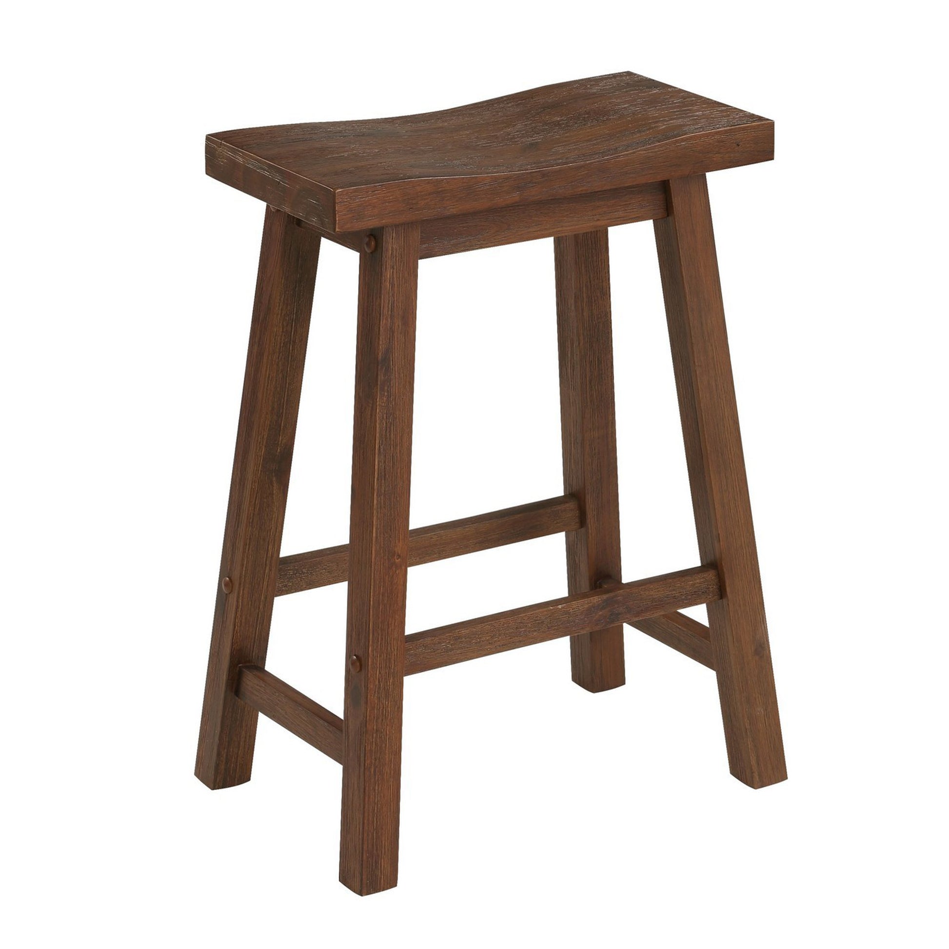 Saddle Design Wooden Counter Stool with Grain Details, Brown By Benzara | Stools | Modishstore - 2