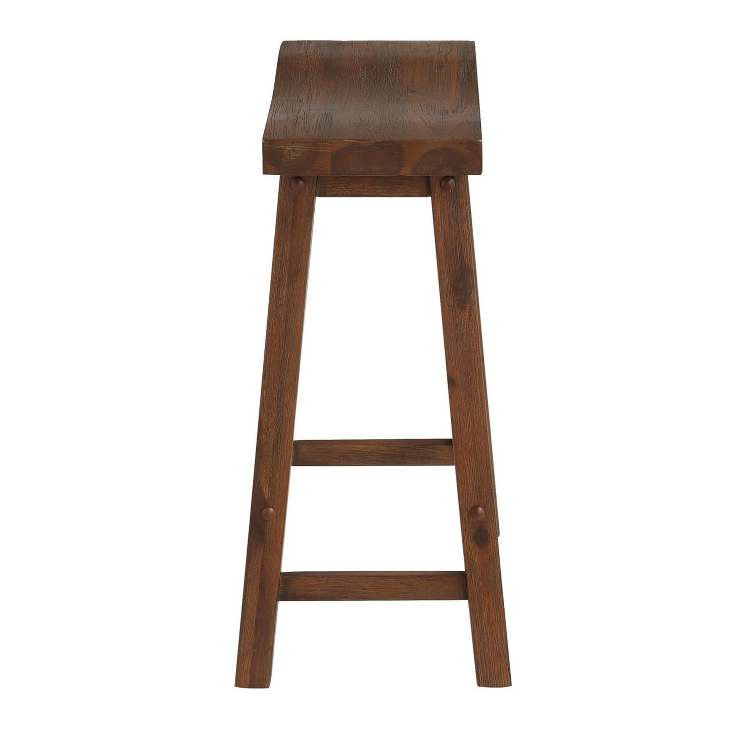 Saddle Design Wooden Counter Stool with Grain Details, Brown By Benzara | Stools | Modishstore - 4